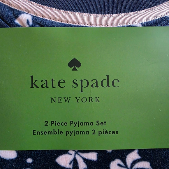 Kate Spade New York Bow Print 2 Piece Pajama Set Pink Fleece Lounge Sleepwear - Picture 4 of 8